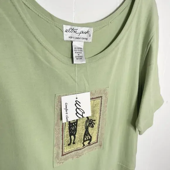 NWT Vintage Maxi Dress Green Cotton Size M Patchwork Block Print Boho Hippie Art - Picture 3 of 12